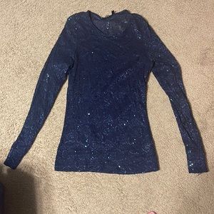 Long sleeve lace knit shirt with sparkle detail
